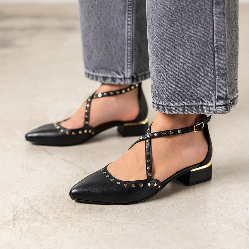 FLATS WITH STUDDED LOW HEEL LEATHER HOLBAEK