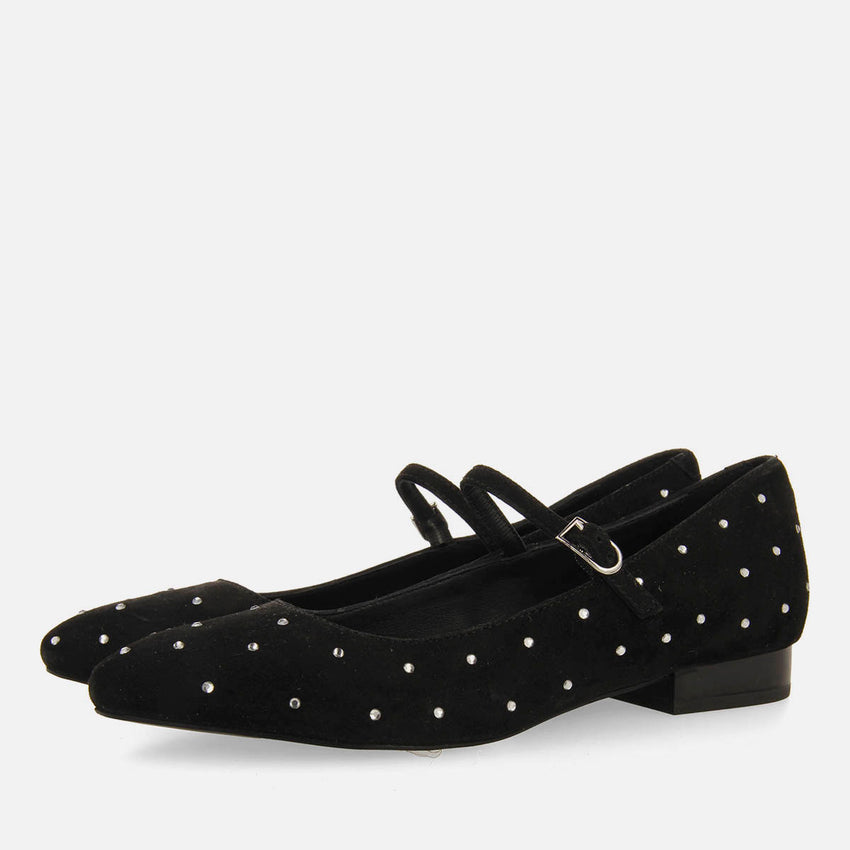 DANCER FLATS IN LEATHER WITH STRASS MANHEIM