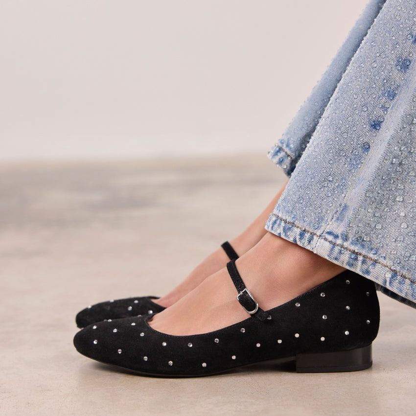 DANCER FLATS IN LEATHER WITH STRASS MANHEIM