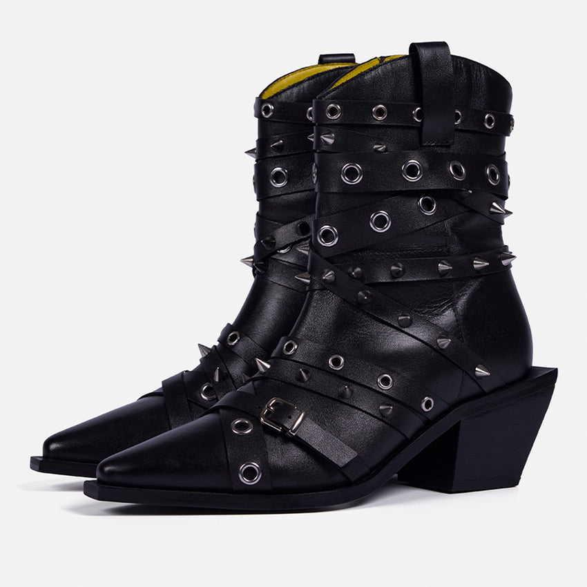 LEATHER HEELED BOOTS STUDS - ROSETTA BY MARÍA ESCOTÉ