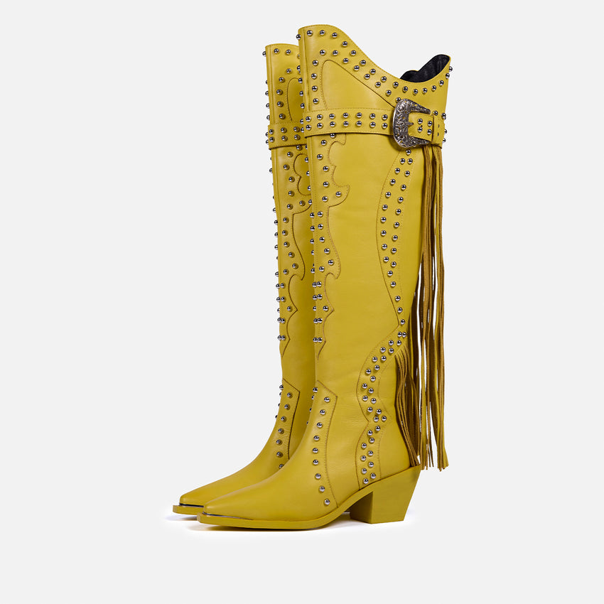 LEATHER HEELED BOOTS STUDS AND FRINGES - DOLLY BY MARÍA ESCOTÉ