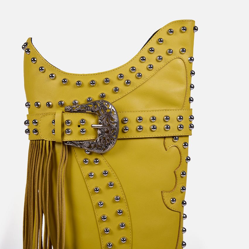 LEATHER HEELED BOOTS STUDS AND FRINGES - DOLLY BY MARÍA ESCOTÉ