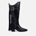 LEATHER HEELED BOOTS STUDS AND FRINGES - ARETHA BY MARÍA ESCOTÉ