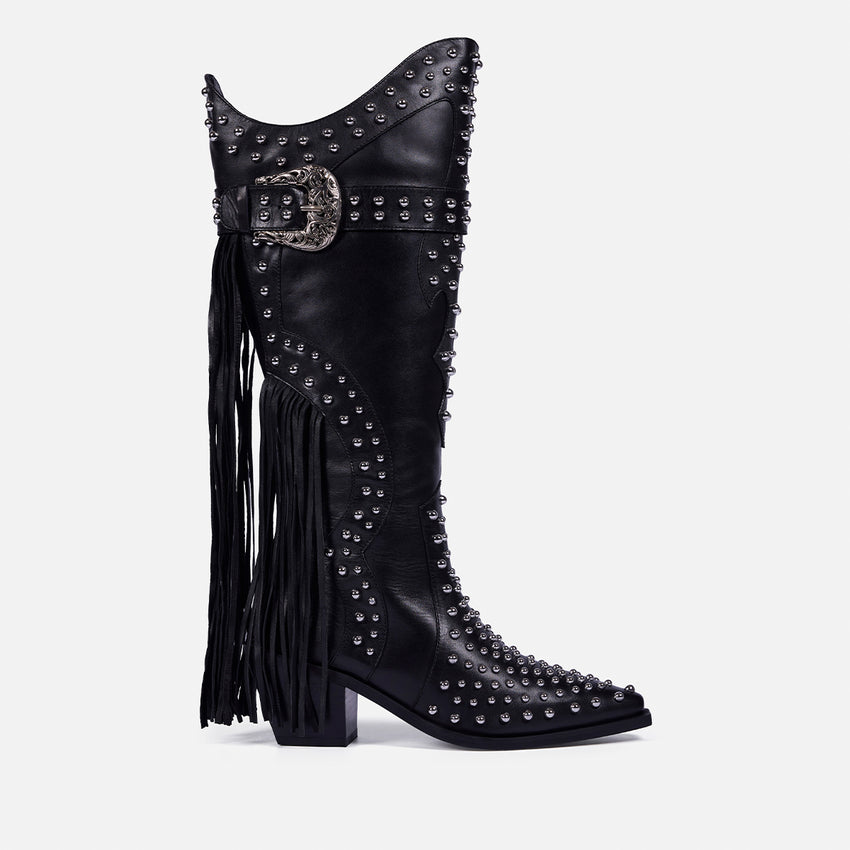 LEATHER HEELED BOOTS STUDS AND FRINGES - ARETHA BY MARÍA ESCOTÉ