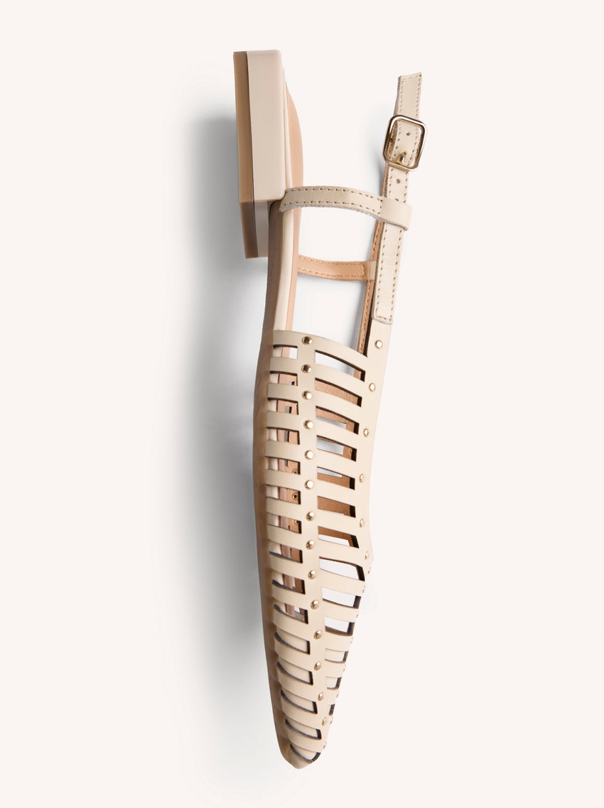 STUDDED LEATHER SLINGBACK BALLET FLATS JERICHO