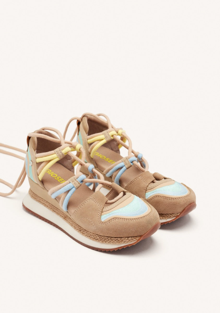 OPEN LEATHER WEDGE RAFFIA SNEAKERS BRIDPORT