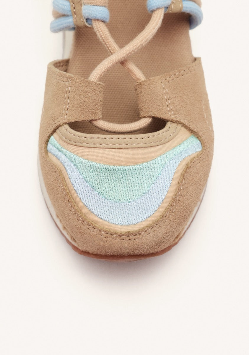 OPEN LEATHER WEDGE RAFFIA SNEAKERS BRIDPORT