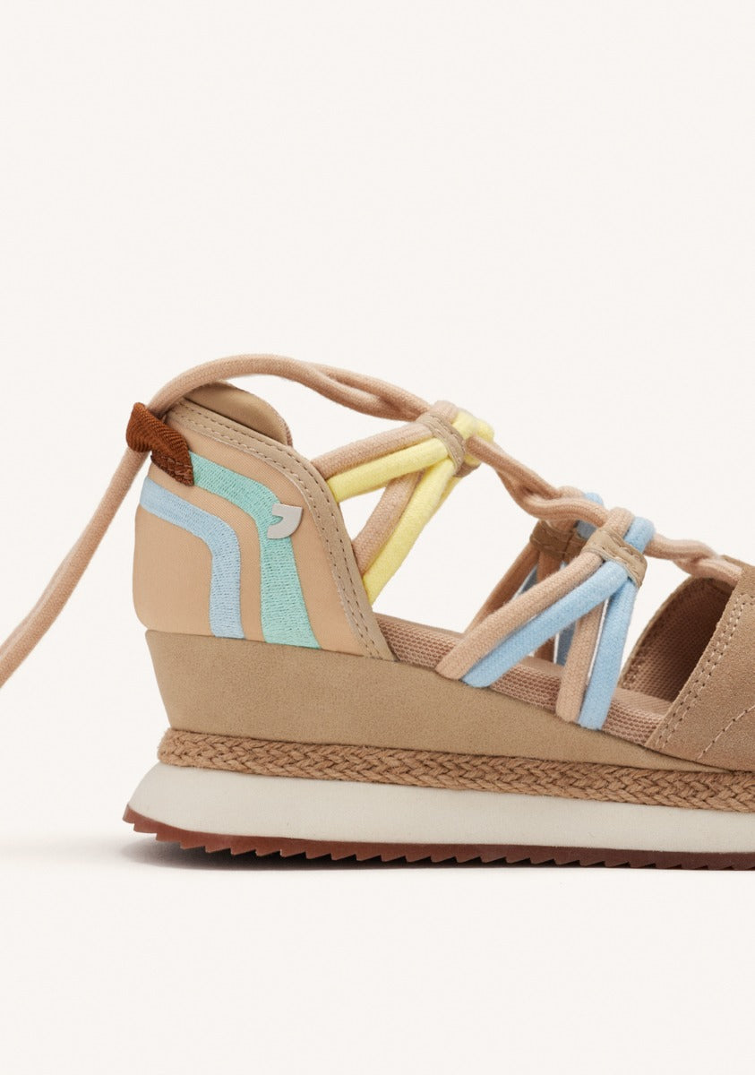OPEN LEATHER WEDGE RAFFIA SNEAKERS BRIDPORT