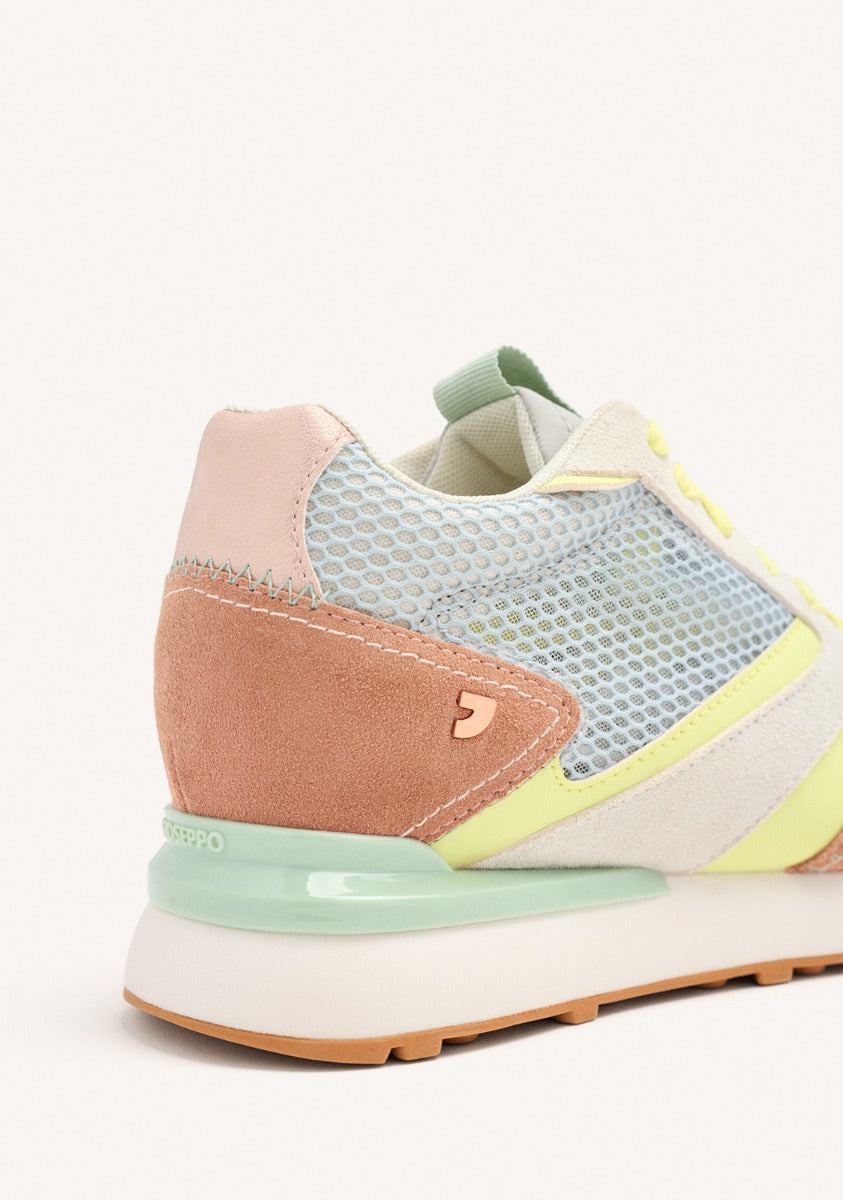 LEATHER AND MESH WEDGE SNEAKERS LARRABEE
