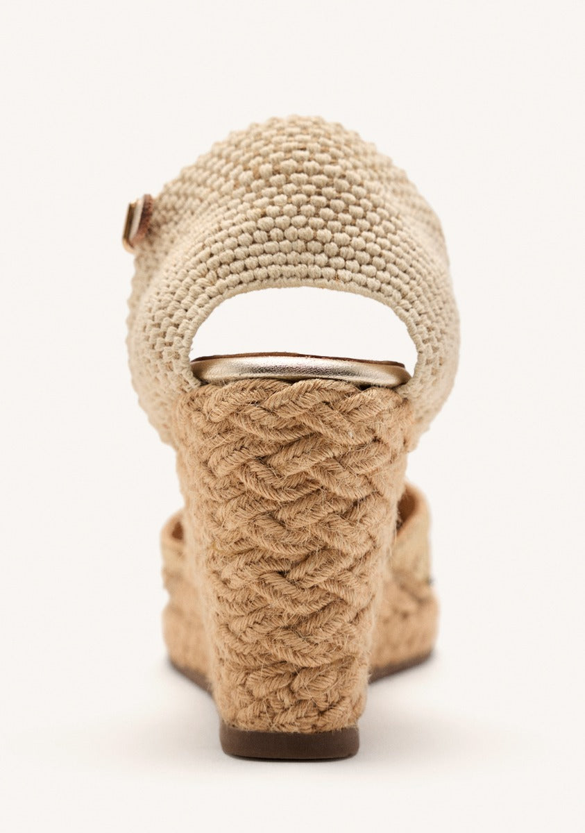 EMBROIDERED LEATHER ESPADRILLES AND RAFFIA WEDGE BENNETT