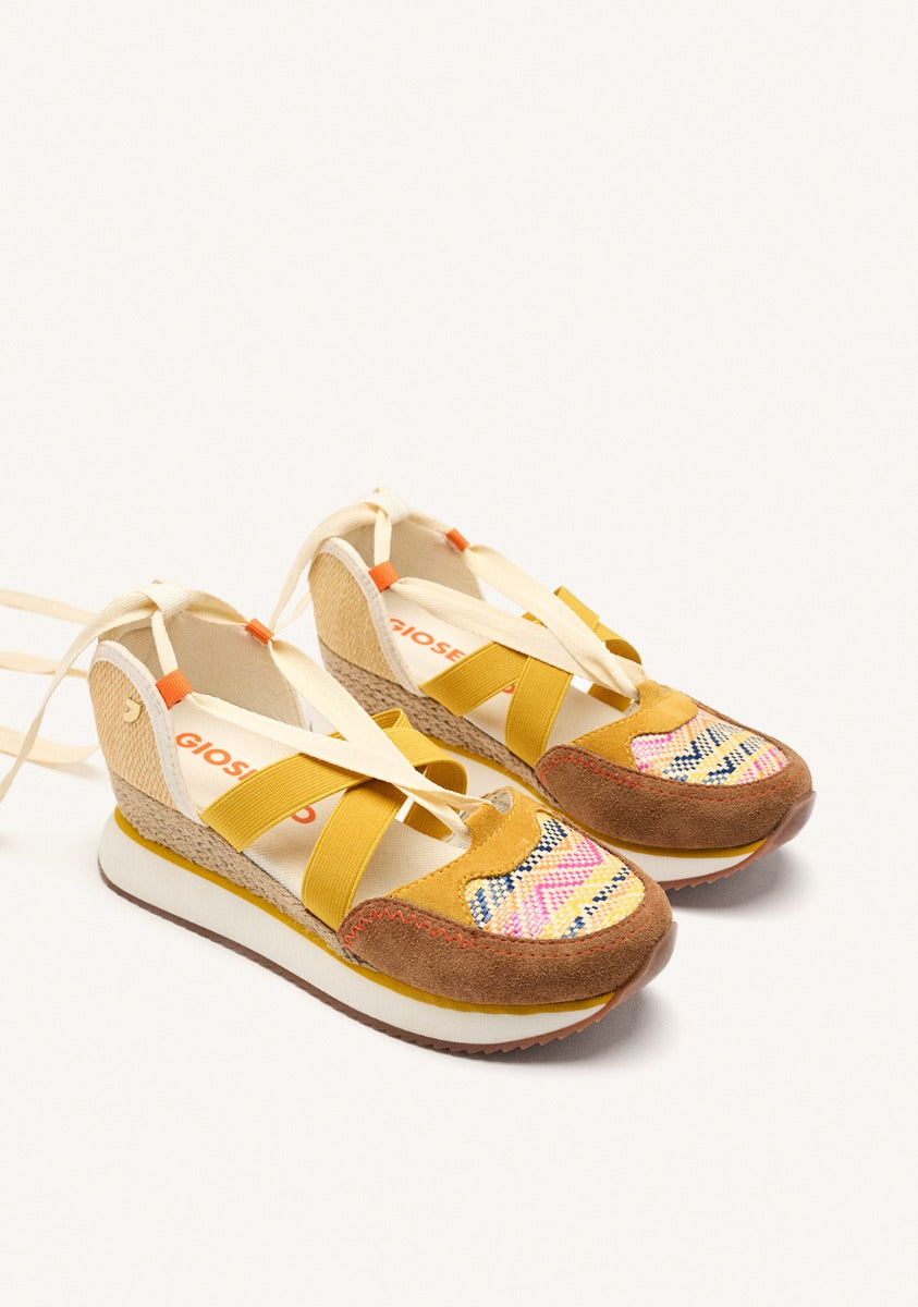 OPEN LEATHER WEDGE RAFFIA SNEAKERS LITTLETON