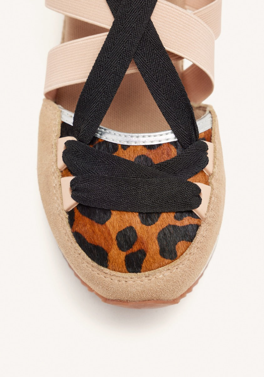 OPEN COW LEATHER SNEAKERS WITH RAFFIA WEDGE LUDLOW