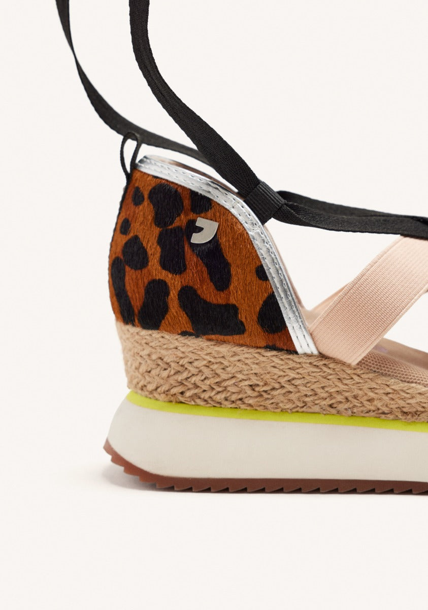 OPEN COW LEATHER SNEAKERS WITH RAFFIA WEDGE LUDLOW