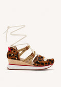 LEOPARD LEATHER SPORTY SANDALS AND RAFFIA WEDGE KEWASKUM