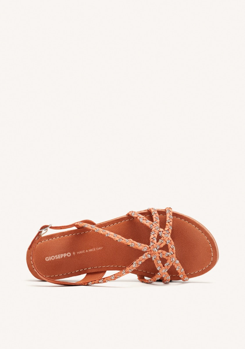 LEATHER AND RAFFIA FLAT SANDALS WIOTA