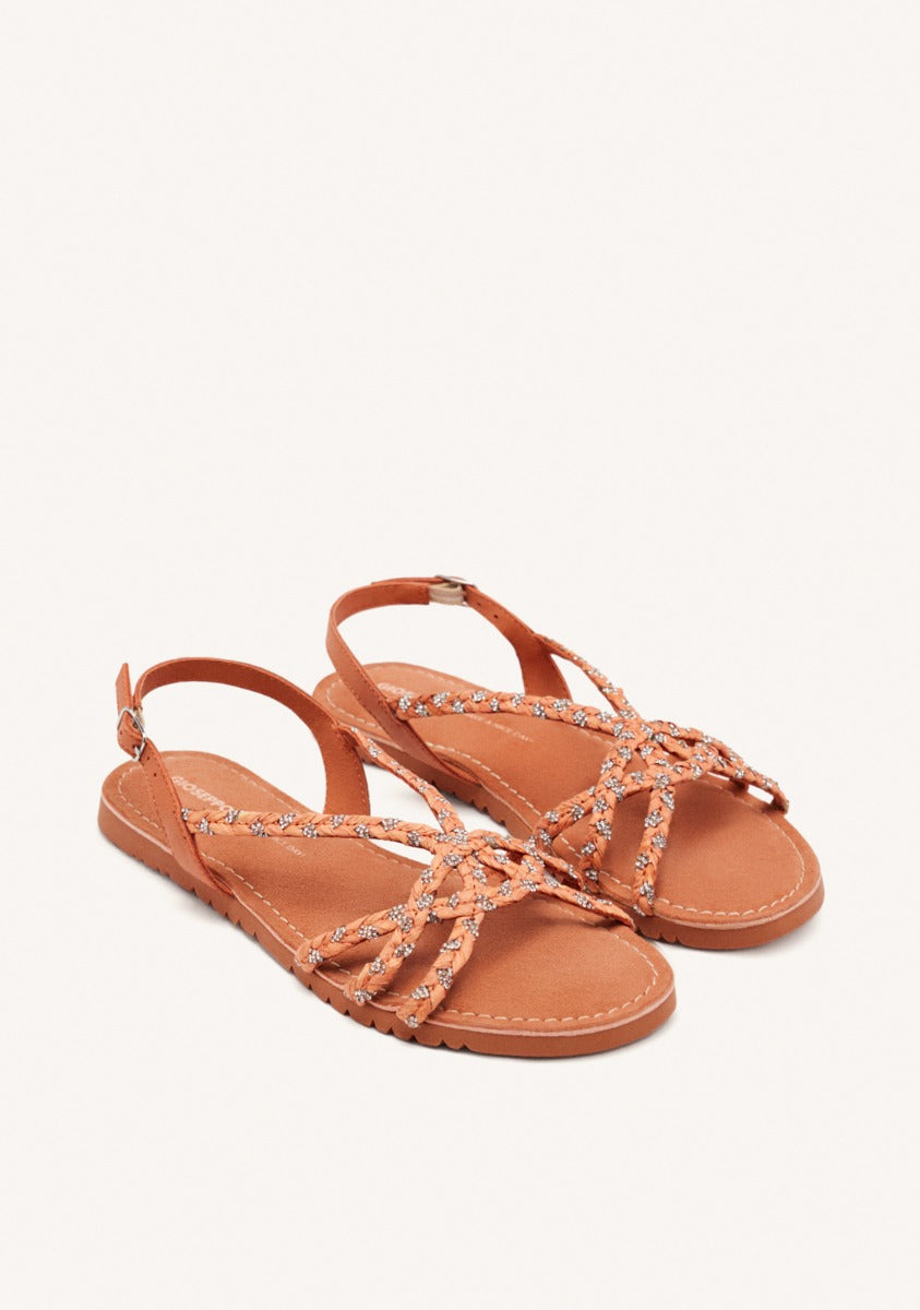 LEATHER AND RAFFIA FLAT SANDALS WIOTA