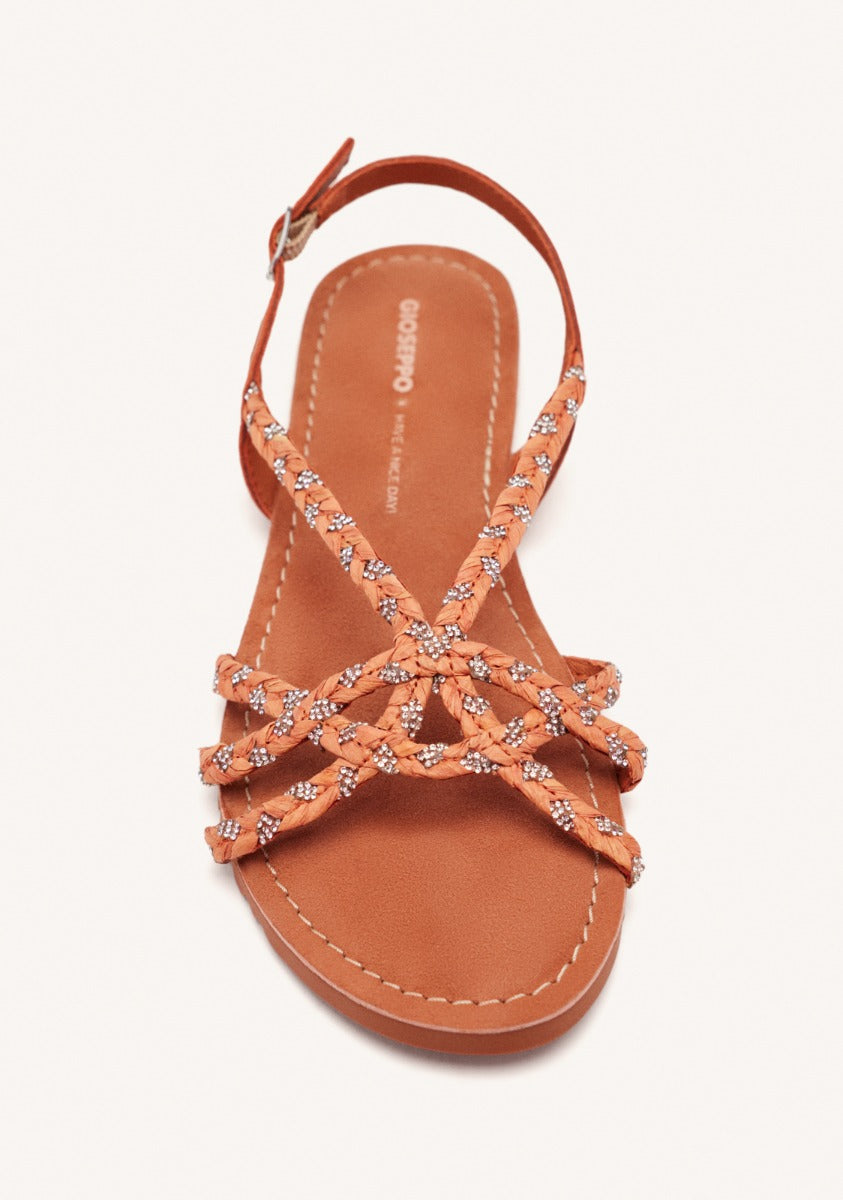 LEATHER AND RAFFIA FLAT SANDALS WIOTA