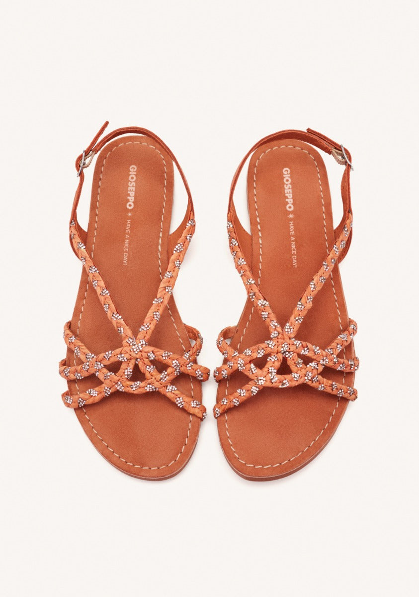 LEATHER AND RAFFIA FLAT SANDALS WIOTA