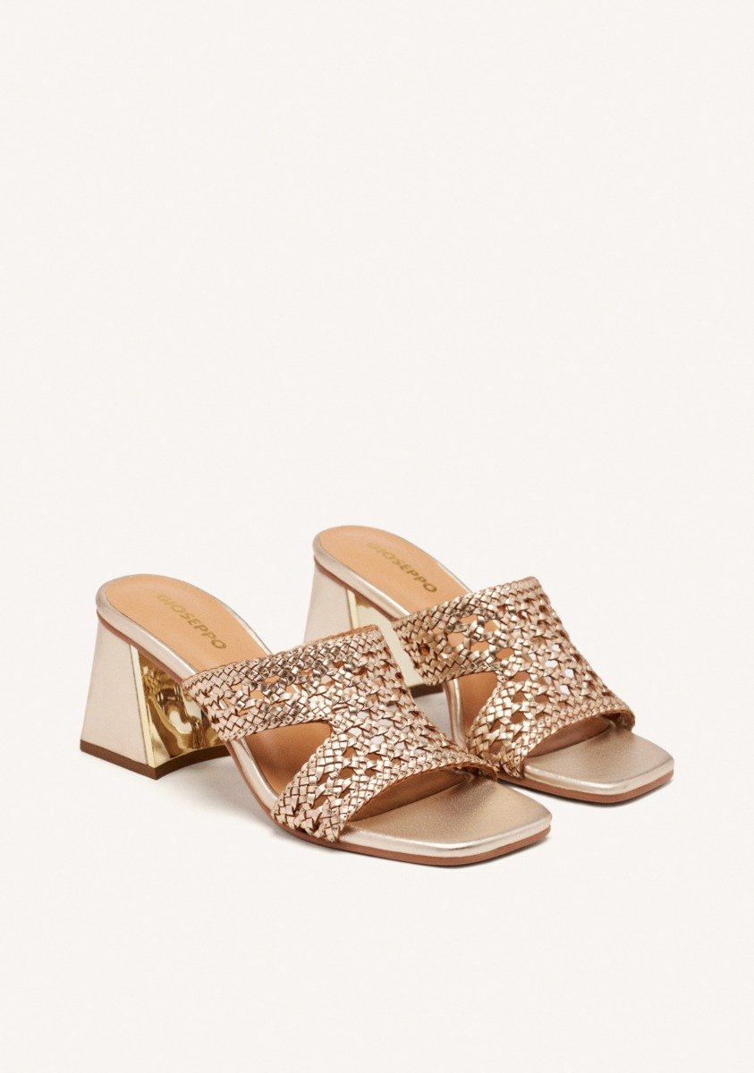 BRAIDED LEATHER HIGH HEEL MULES SANDALS KEWAUNEE