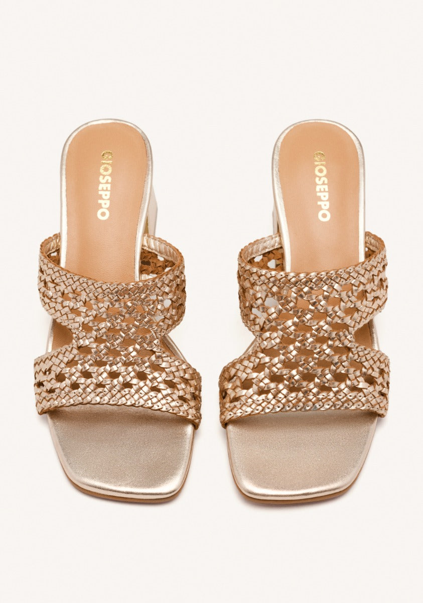 BRAIDED LEATHER HIGH HEEL MULES SANDALS KEWAUNEE