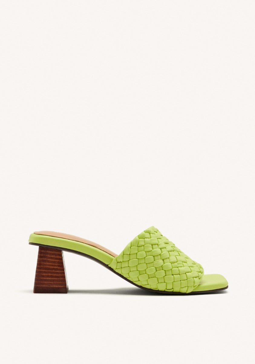 BRAIDED LEATHER HIGH HEEL MULES SANDALS COLRAIN