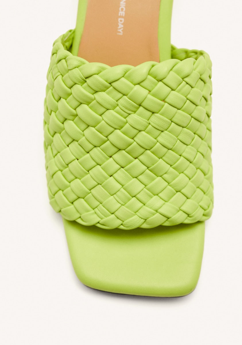 BRAIDED LEATHER HIGH HEEL MULES SANDALS COLRAIN