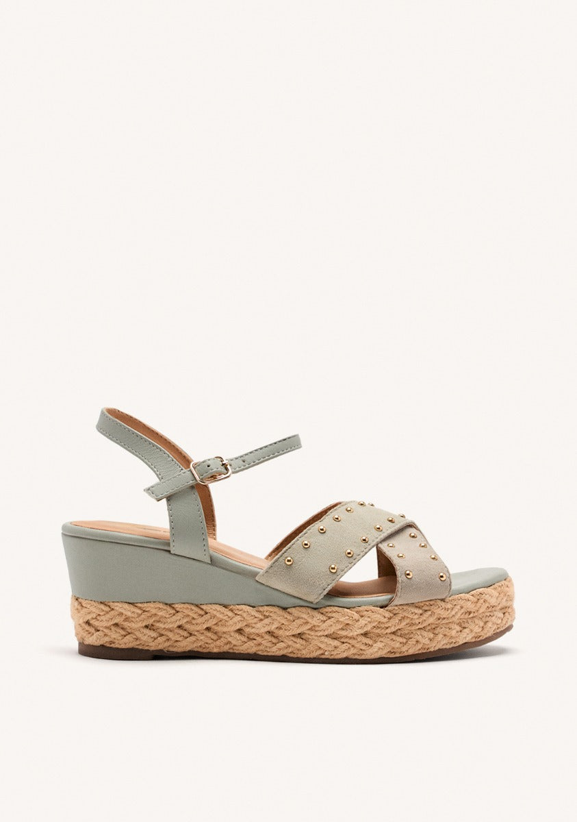 LEATHER SANDALS AND RAFFIA WEDGE GILSUM