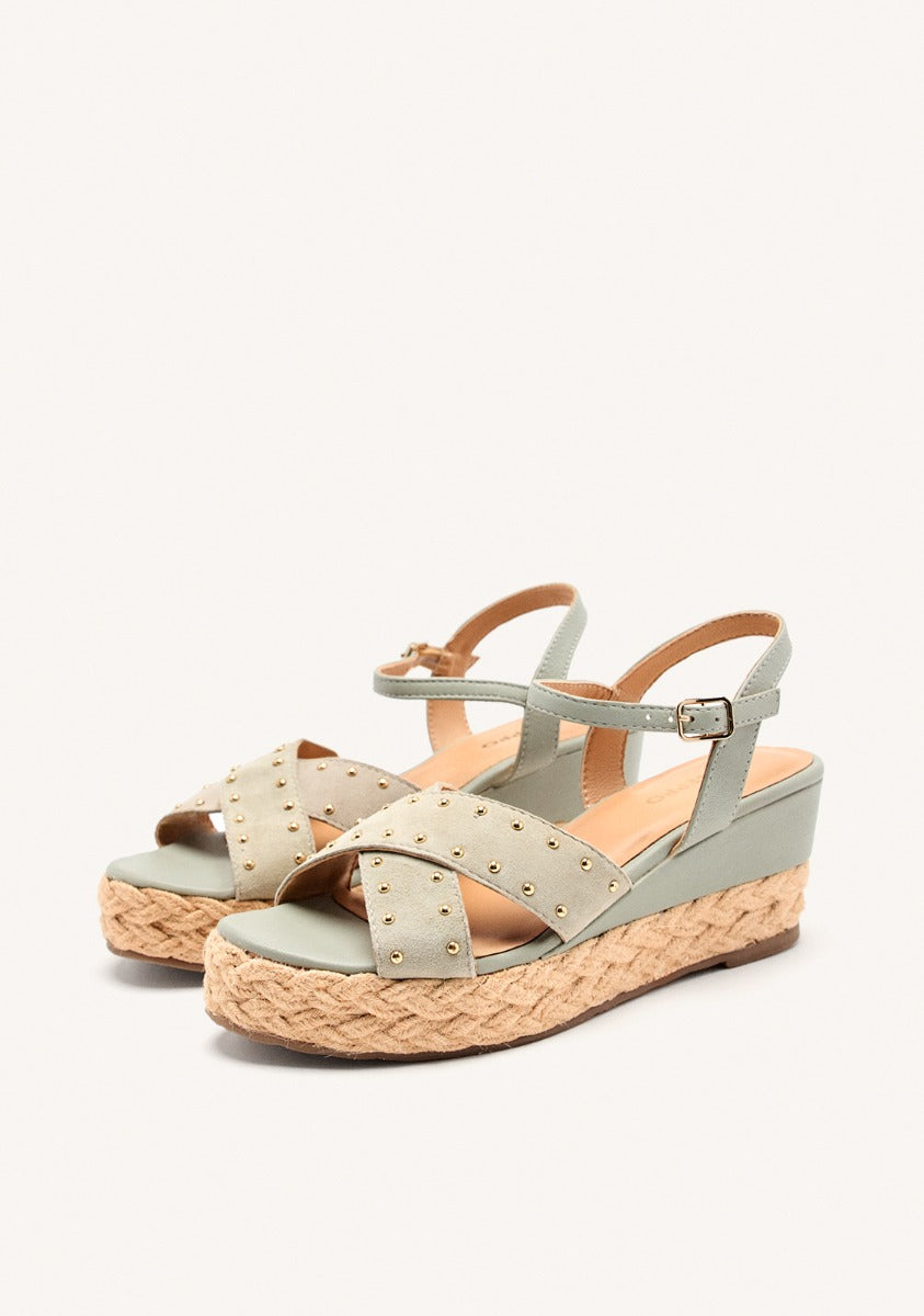 LEATHER SANDALS AND RAFFIA WEDGE GILSUM