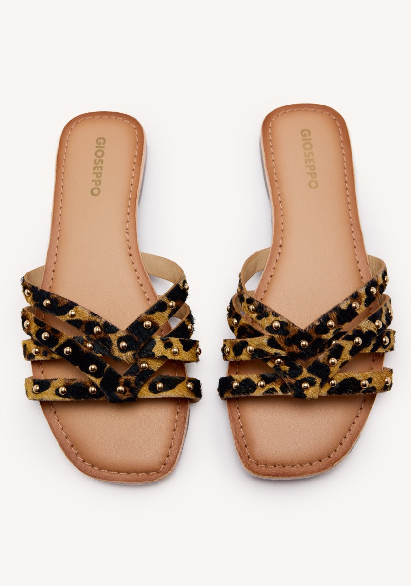 ANIMAL PRINT LEATHER FLAT SANDALS ISABELLE