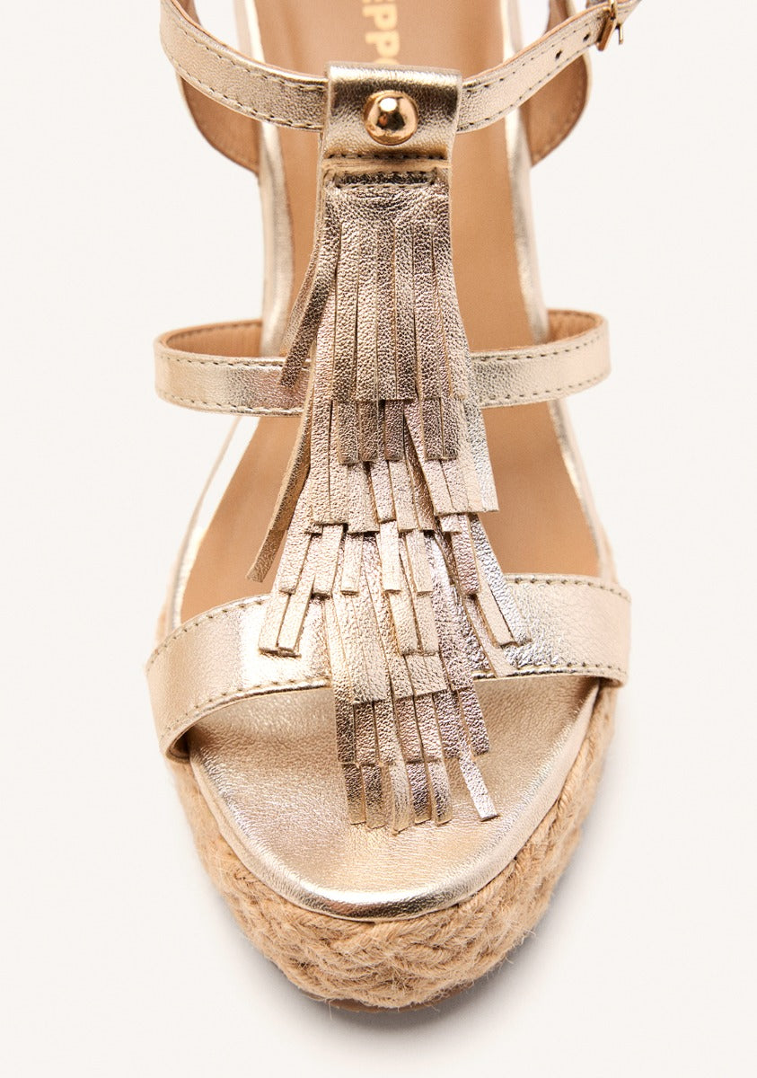 LEATHER FRINGE WEDGE SANDALS ELDERON
