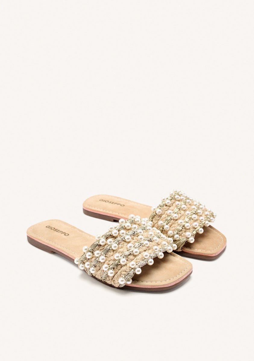 LEATHER PEARL FLAT SANDALS LANGDON