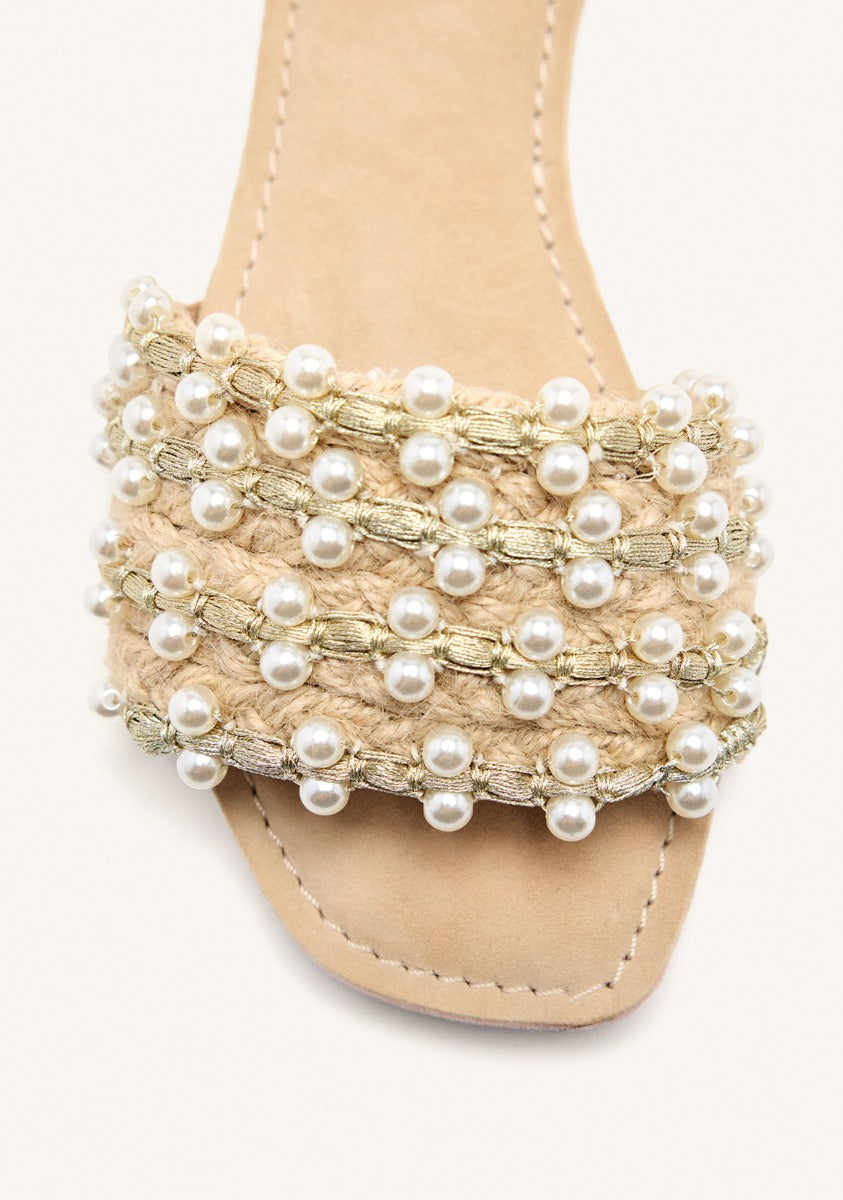 LEATHER PEARL FLAT SANDALS LANGDON