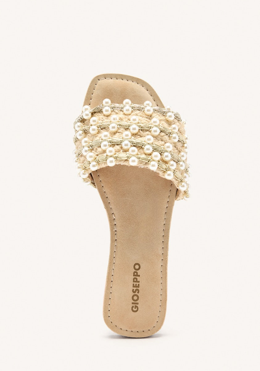 LEATHER PEARL FLAT SANDALS LANGDON