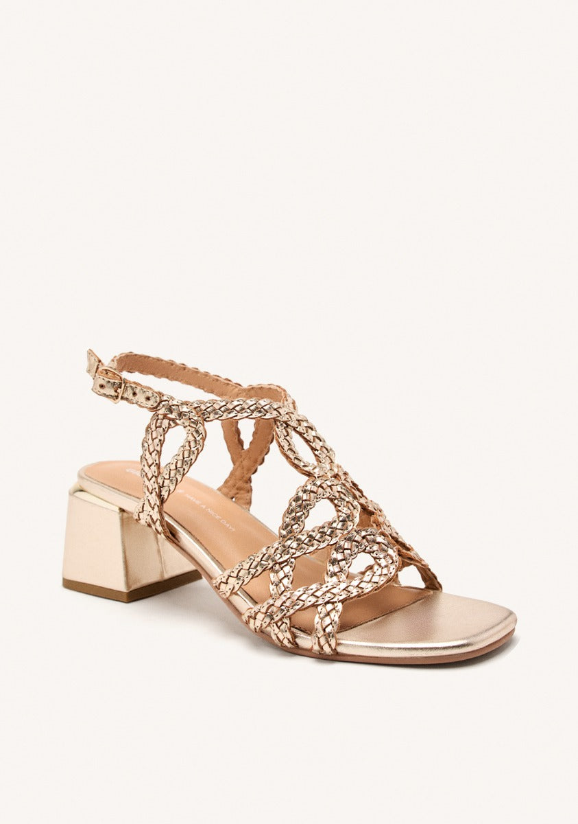BRAIDED LEATHER HEEL SANDALS CRESCENT