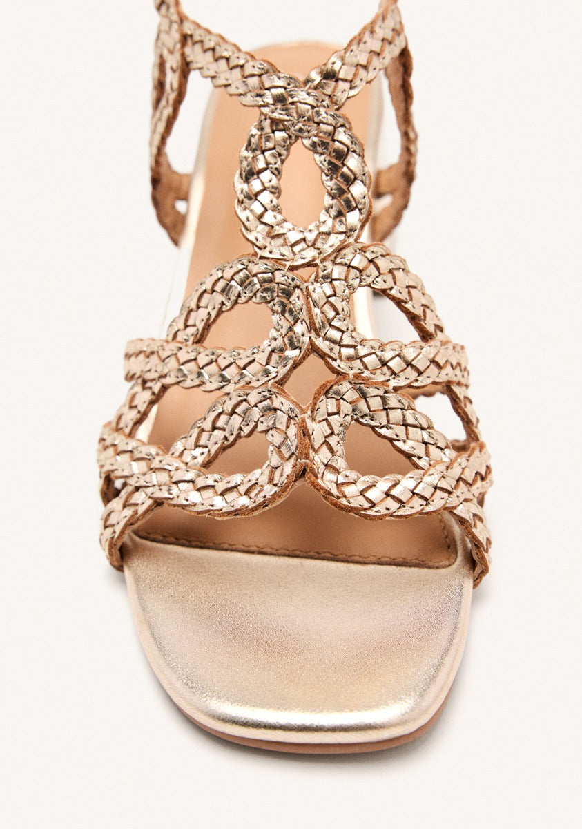 BRAIDED LEATHER HEEL SANDALS CRESCENT