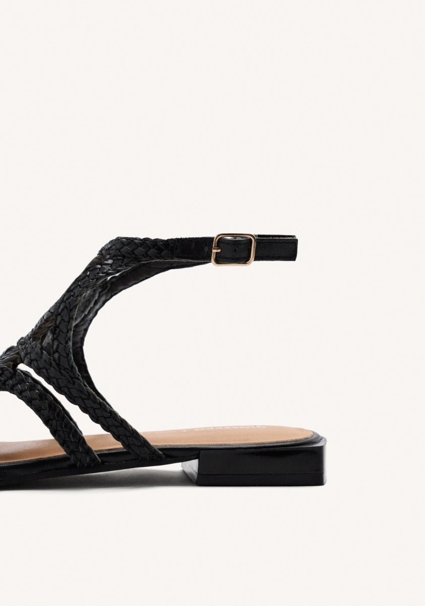 BRAIDED LEATHER FLAT SANDALS BIRCH
