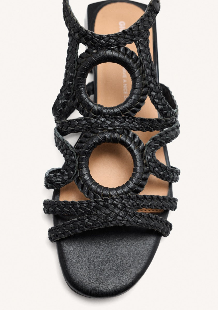 BRAIDED LEATHER FLAT SANDALS BIRCH