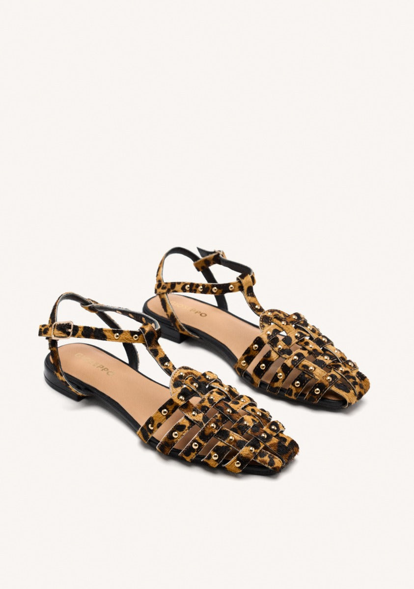 LEOPARD LEATHER CRAB SANDALS HATFIELD