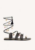 LEATHER SANDALS WITH BEADS AND STUDS IONE