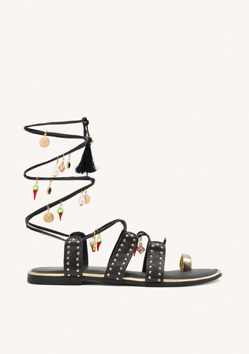LEATHER SANDALS WITH BEADS AND STUDS IONE