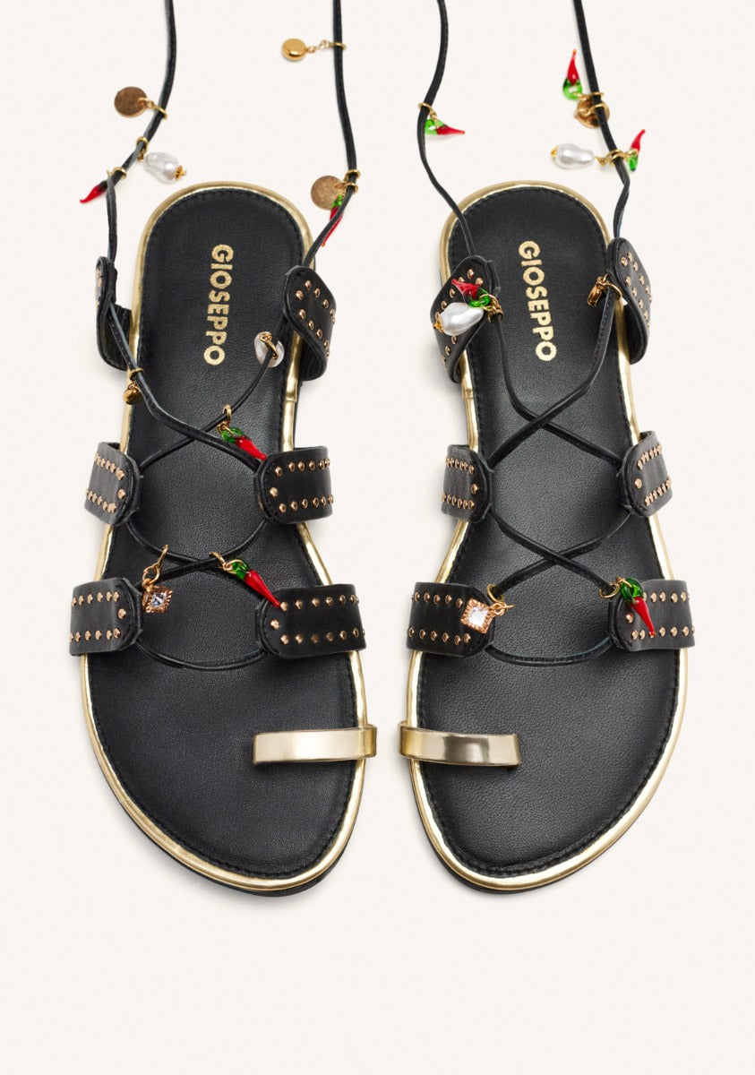 LEATHER SANDALS WITH BEADS AND STUDS IONE