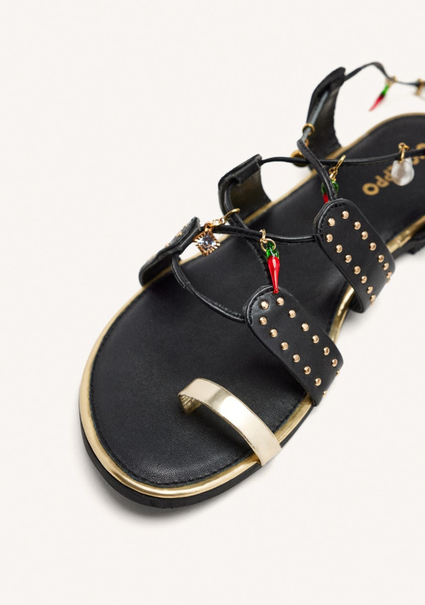 LEATHER SANDALS WITH BEADS AND STUDS IONE