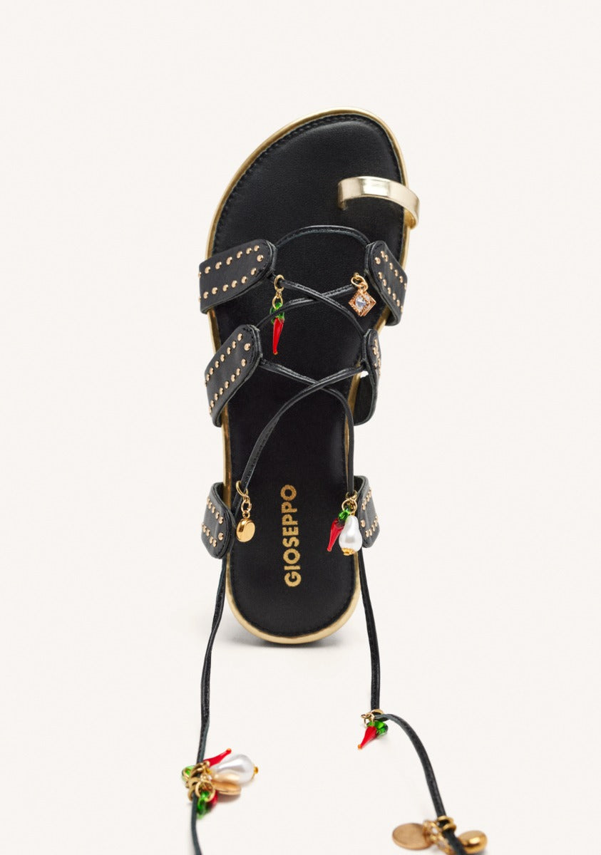 LEATHER SANDALS WITH BEADS AND STUDS IONE