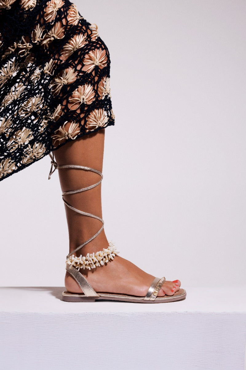 LEATHER SANDALS WITH STUDS AND BEADS PHOEBE