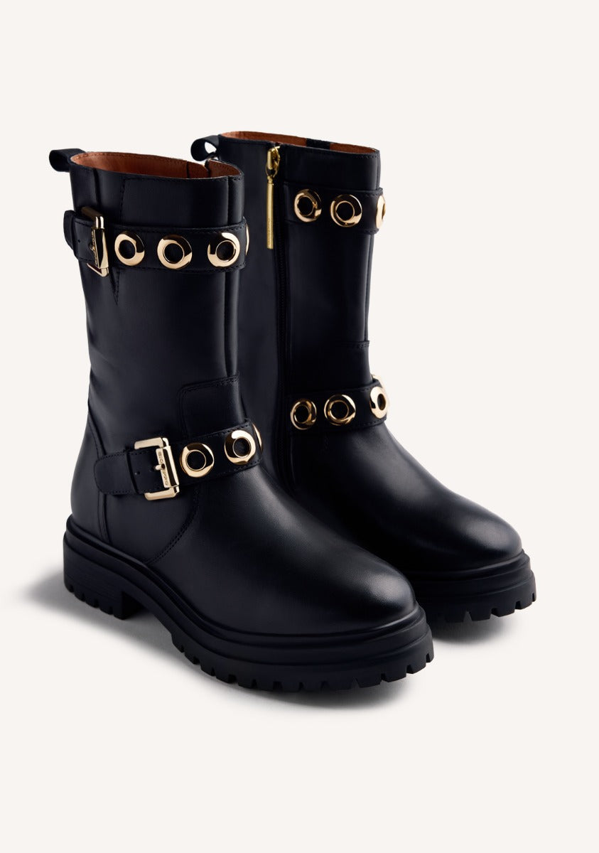EYELET LEATHER BIKER BOOTS BELLAIRE