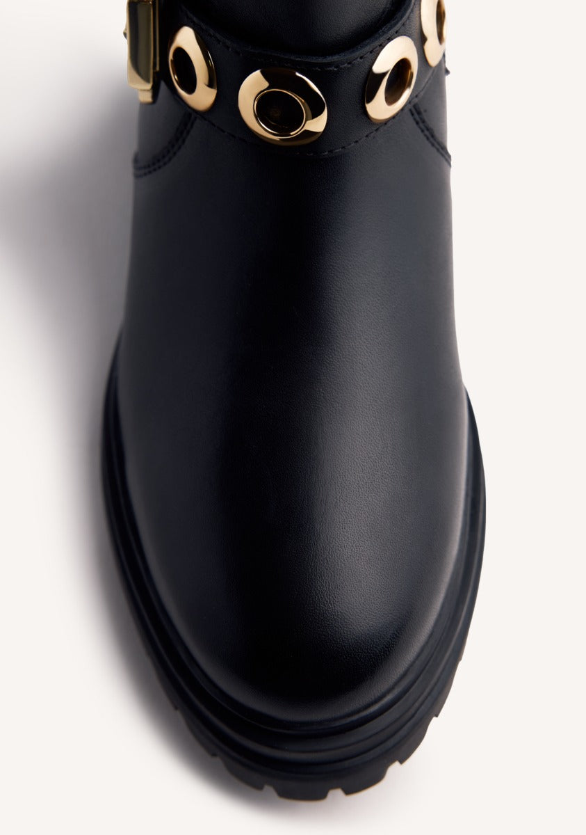 EYELET LEATHER BIKER BOOTS BELLAIRE