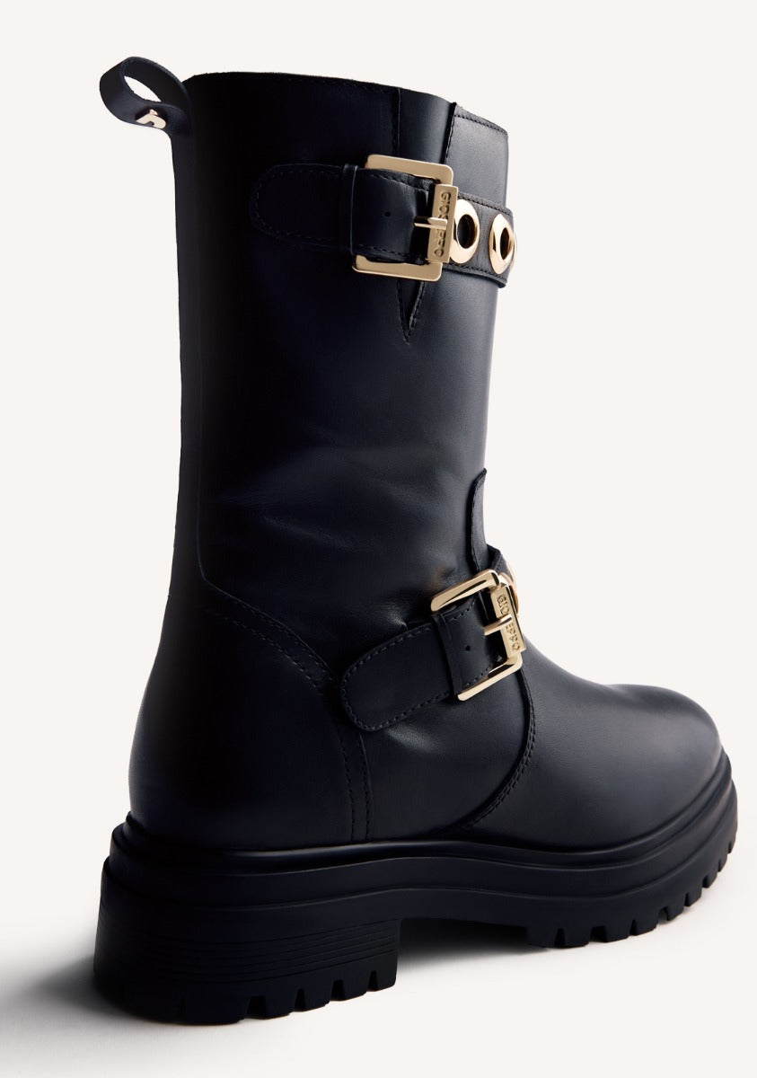 EYELET LEATHER BIKER BOOTS BELLAIRE
