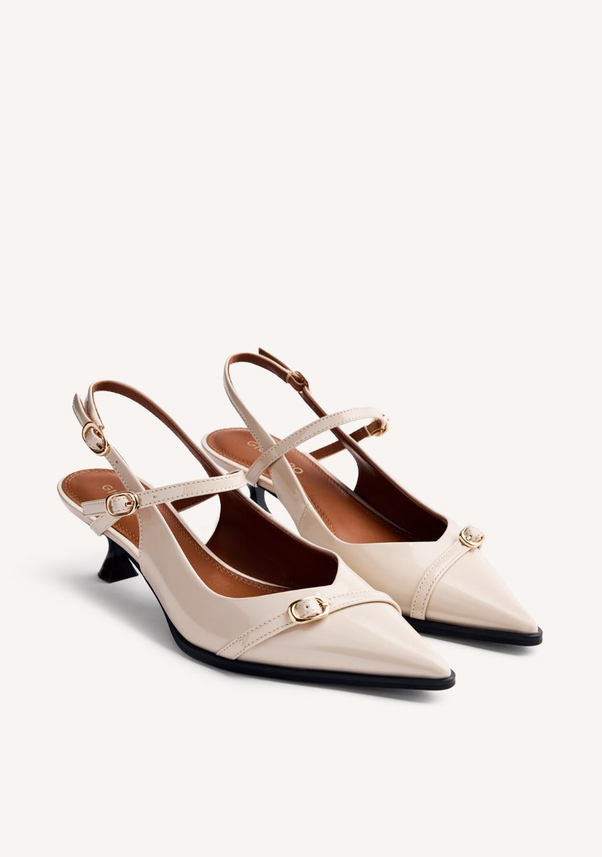 SLINGBACK PATENT EFFECT KITTEN HEELED SHOES SABIN