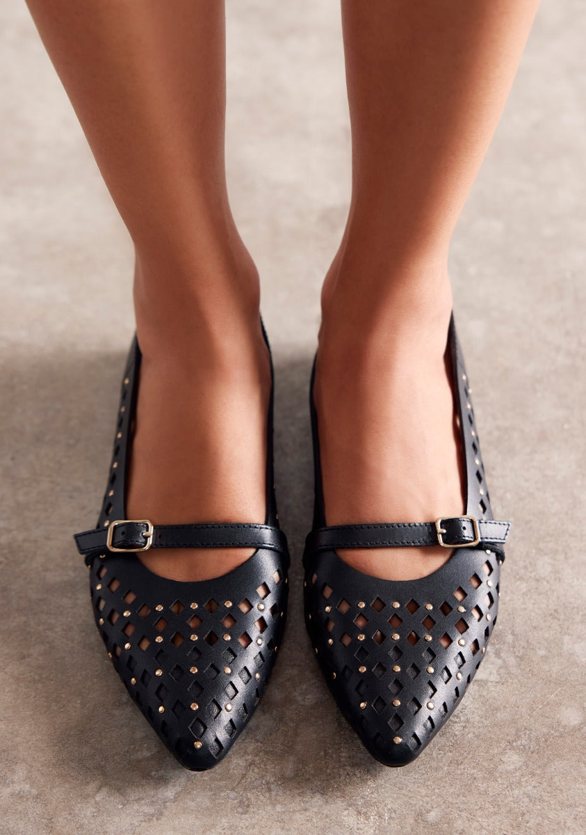 STUDDED LEATHER BALLET FLATS NESSEN