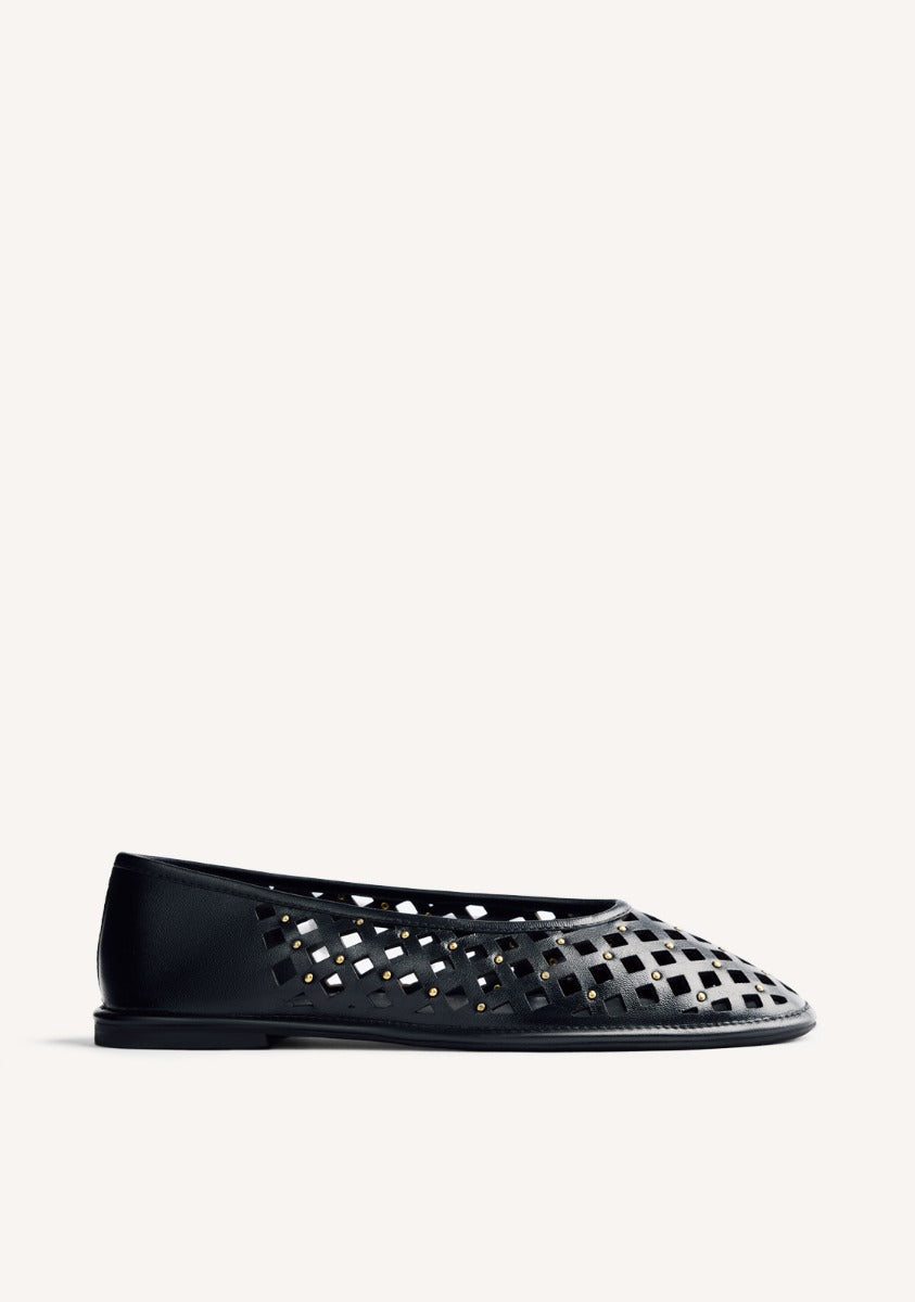 STUDDED OPENWORK LEATHER BALLET FLATS GIBBON